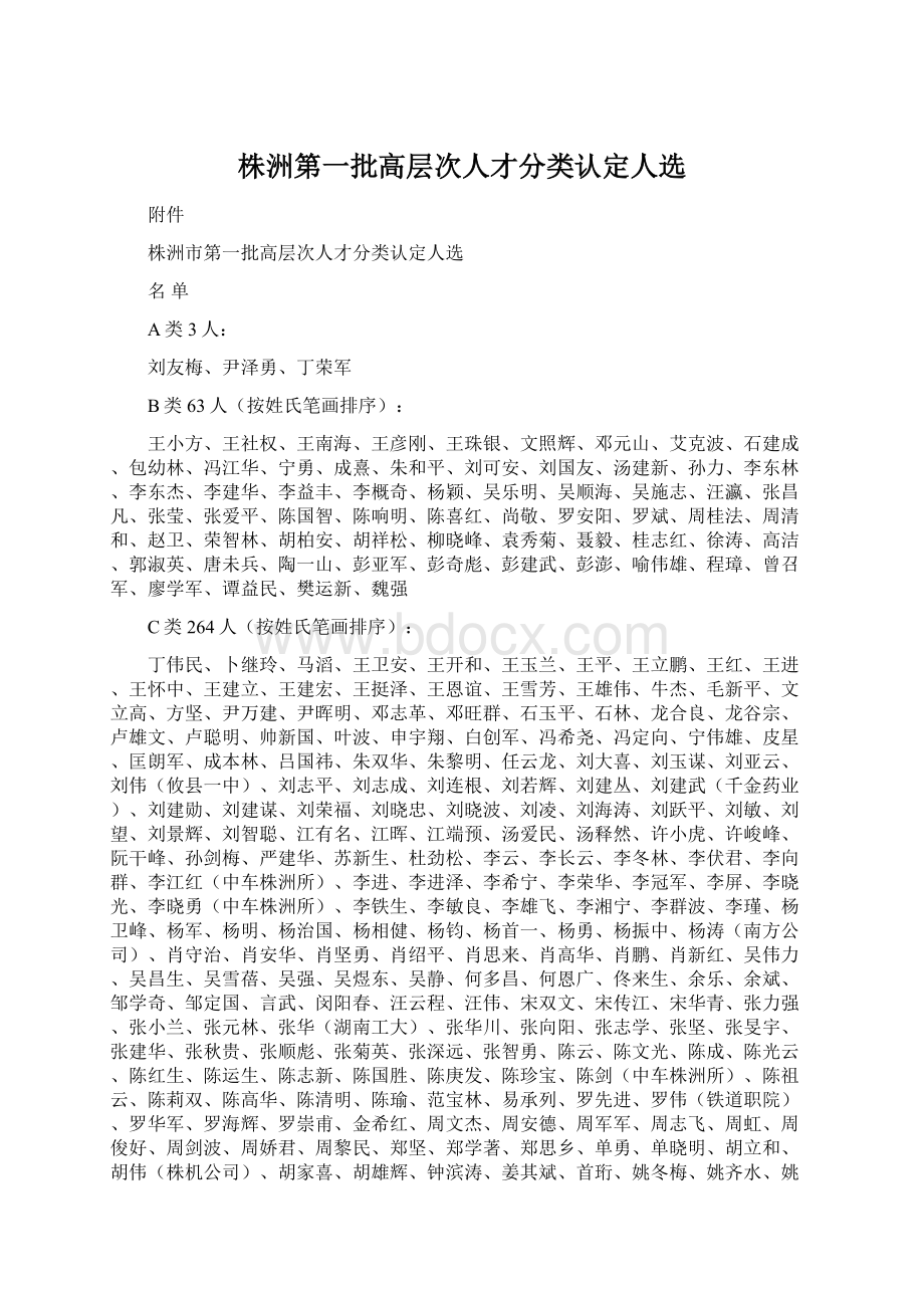 株洲第一批高层次人才分类认定人选Word文档格式.docx