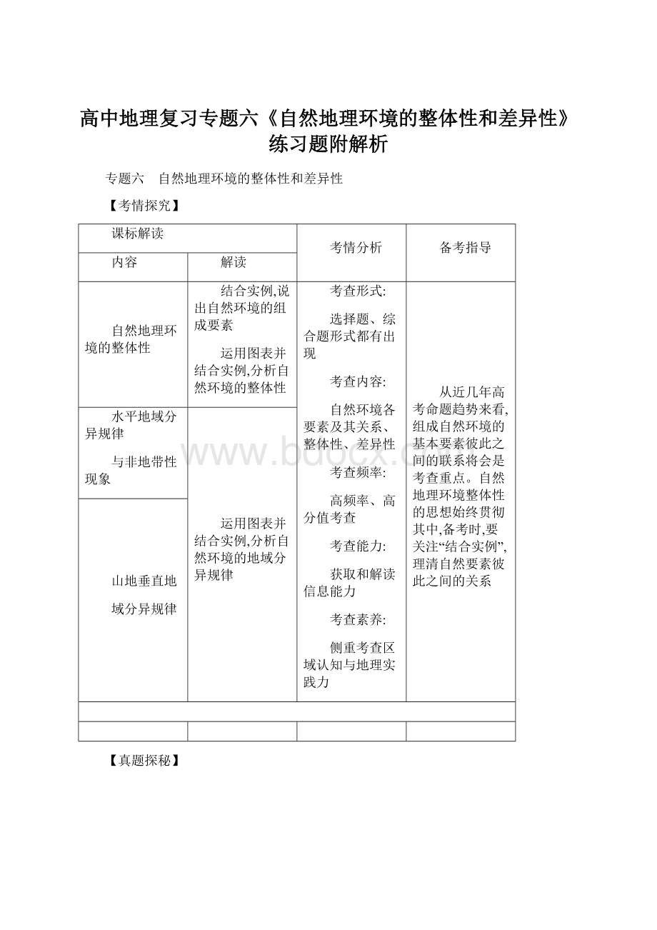 高中地理复习专题六《自然地理环境的整体性和差异性》练习题附解析Word文档下载推荐.docx