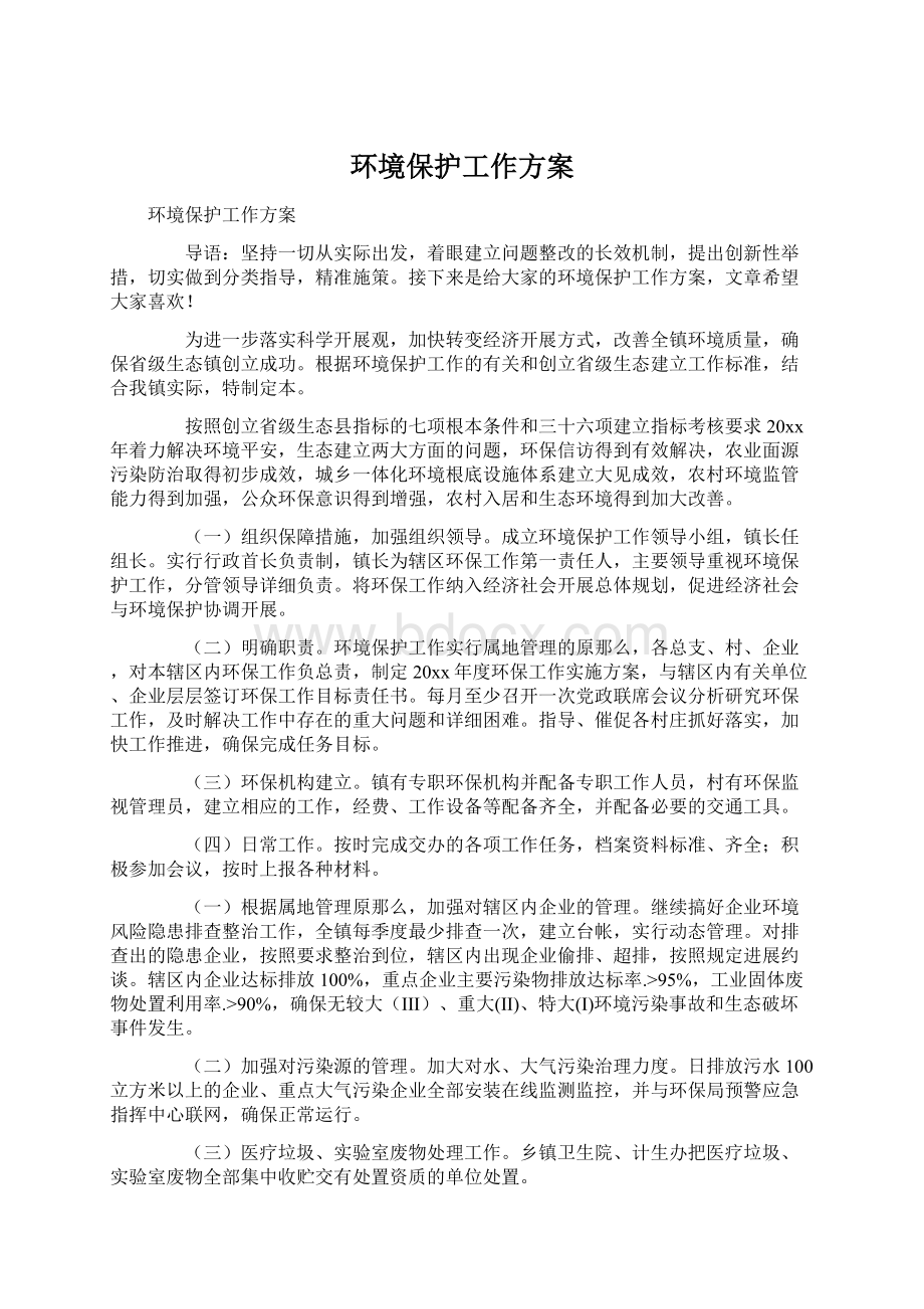 环境保护工作方案Word格式.docx