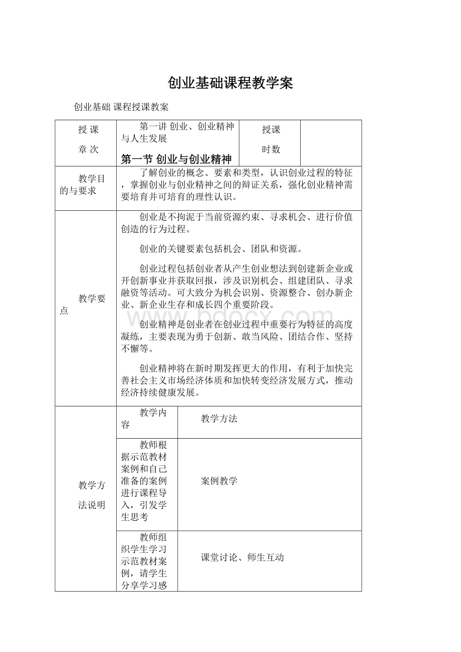 创业基础课程教学案Word文档格式.docx