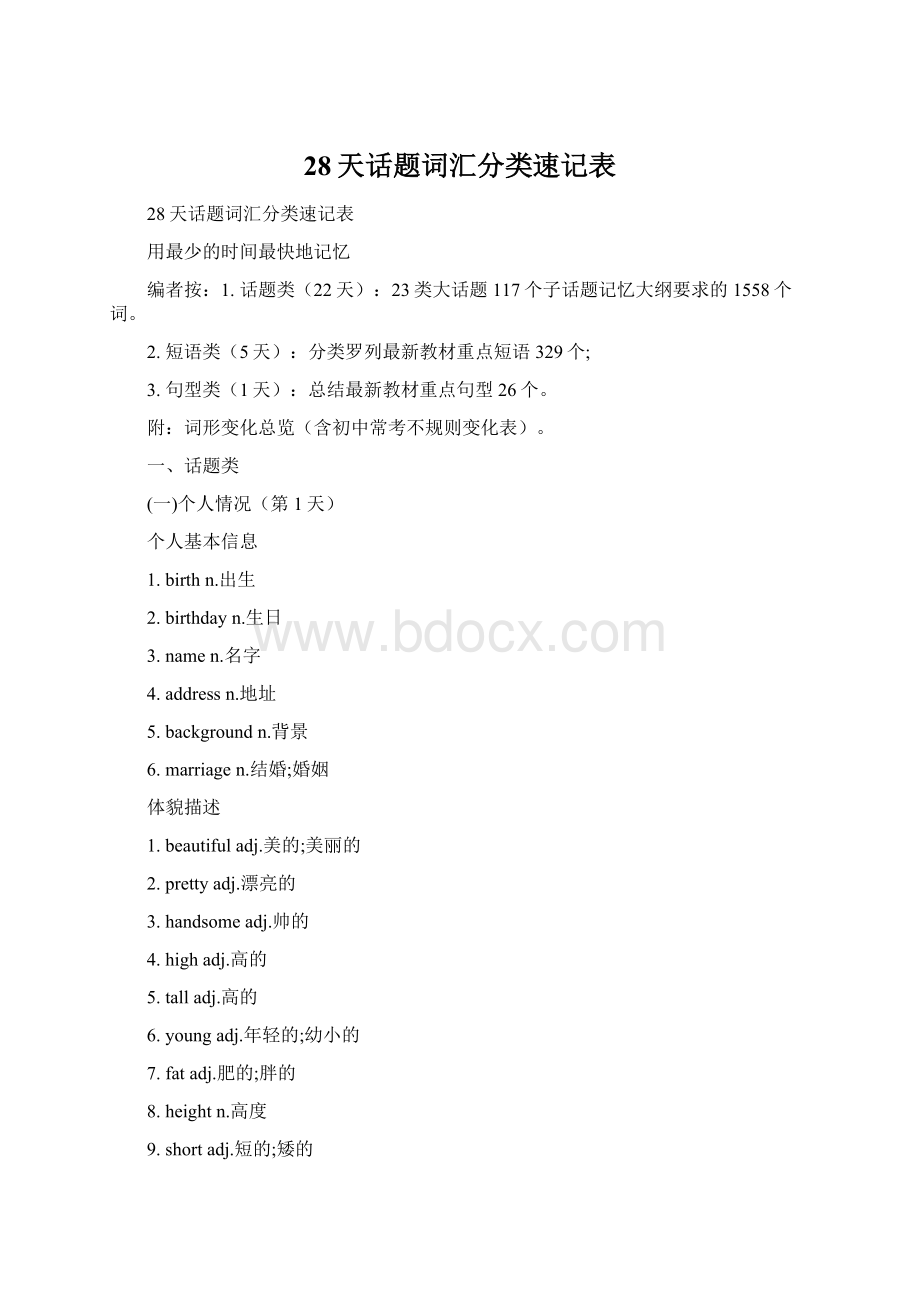 28天话题词汇分类速记表Word格式文档下载.docx