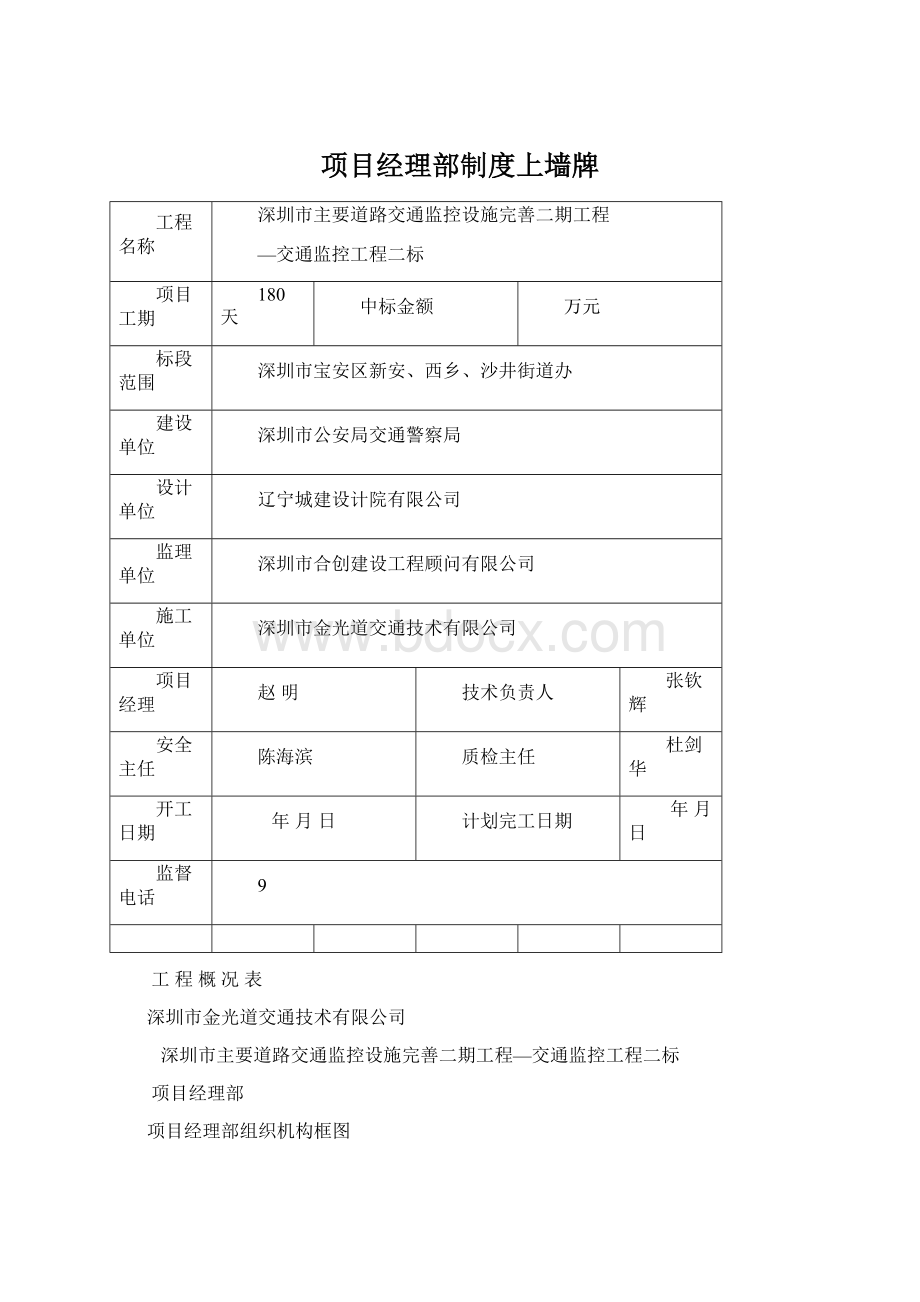 项目经理部制度上墙牌Word文档格式.docx_第1页