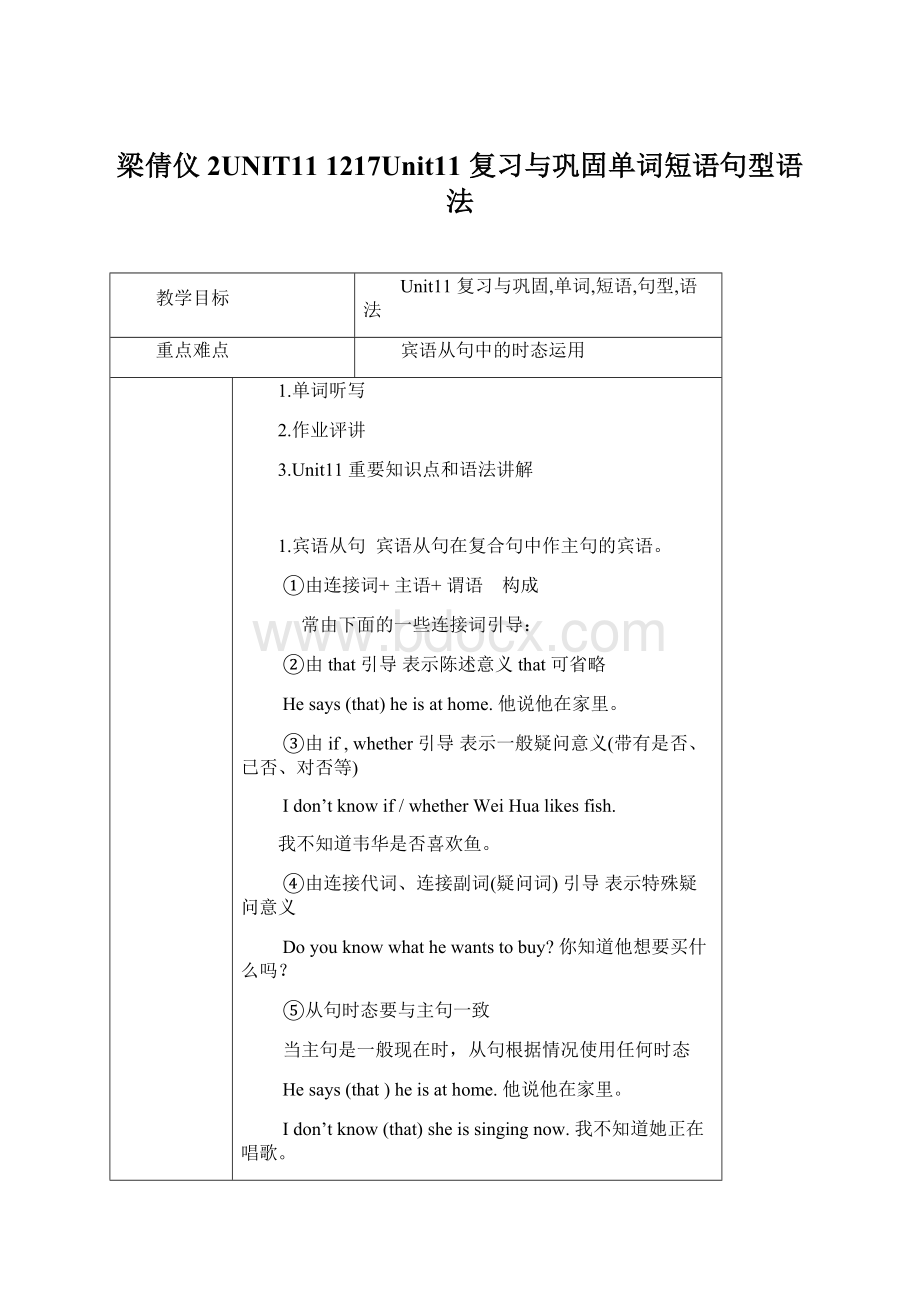 梁倩仪2UNIT11 1217Unit11 复习与巩固单词短语句型语法.docx_第1页