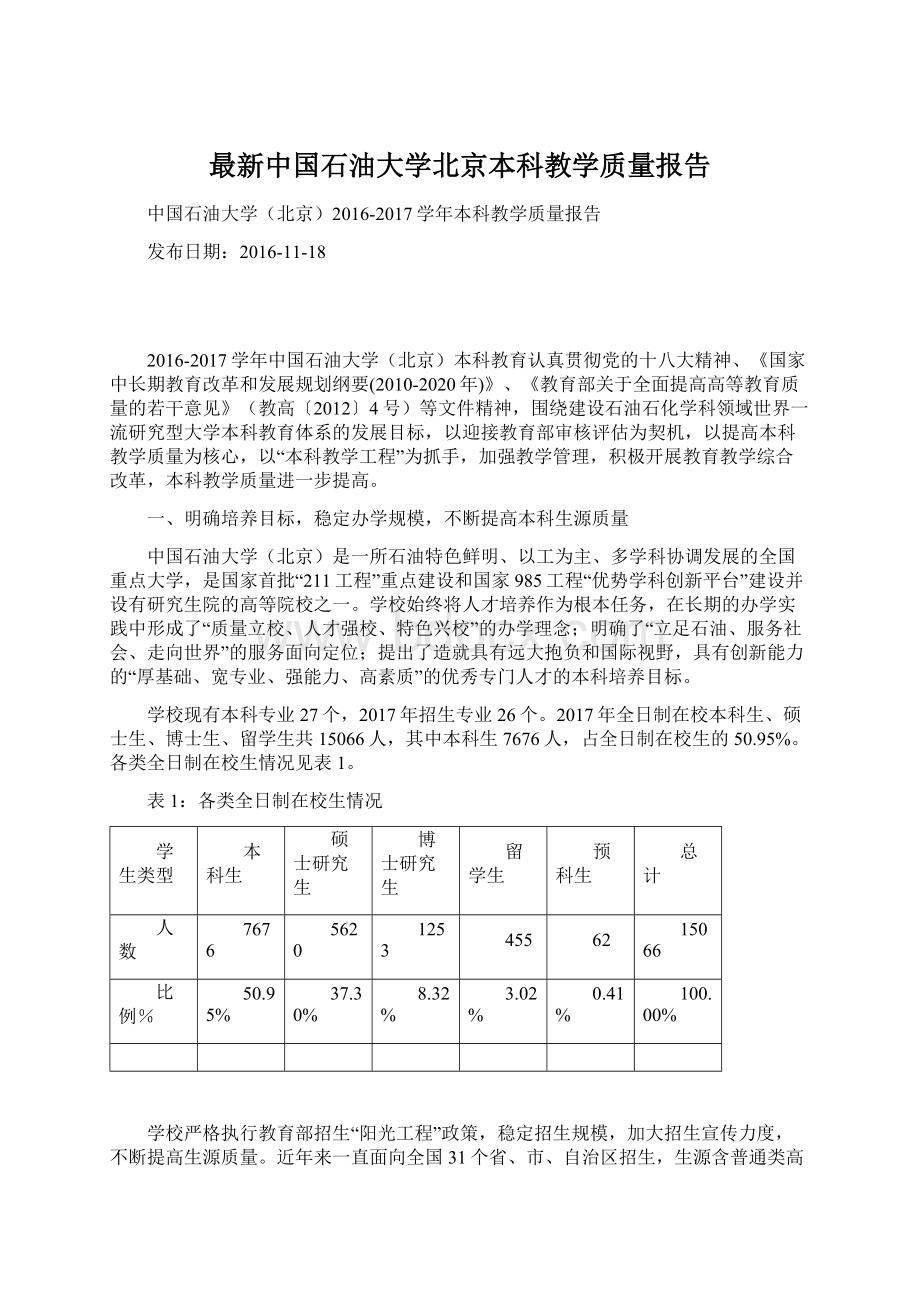 最新中国石油大学北京本科教学质量报告.docx_第1页