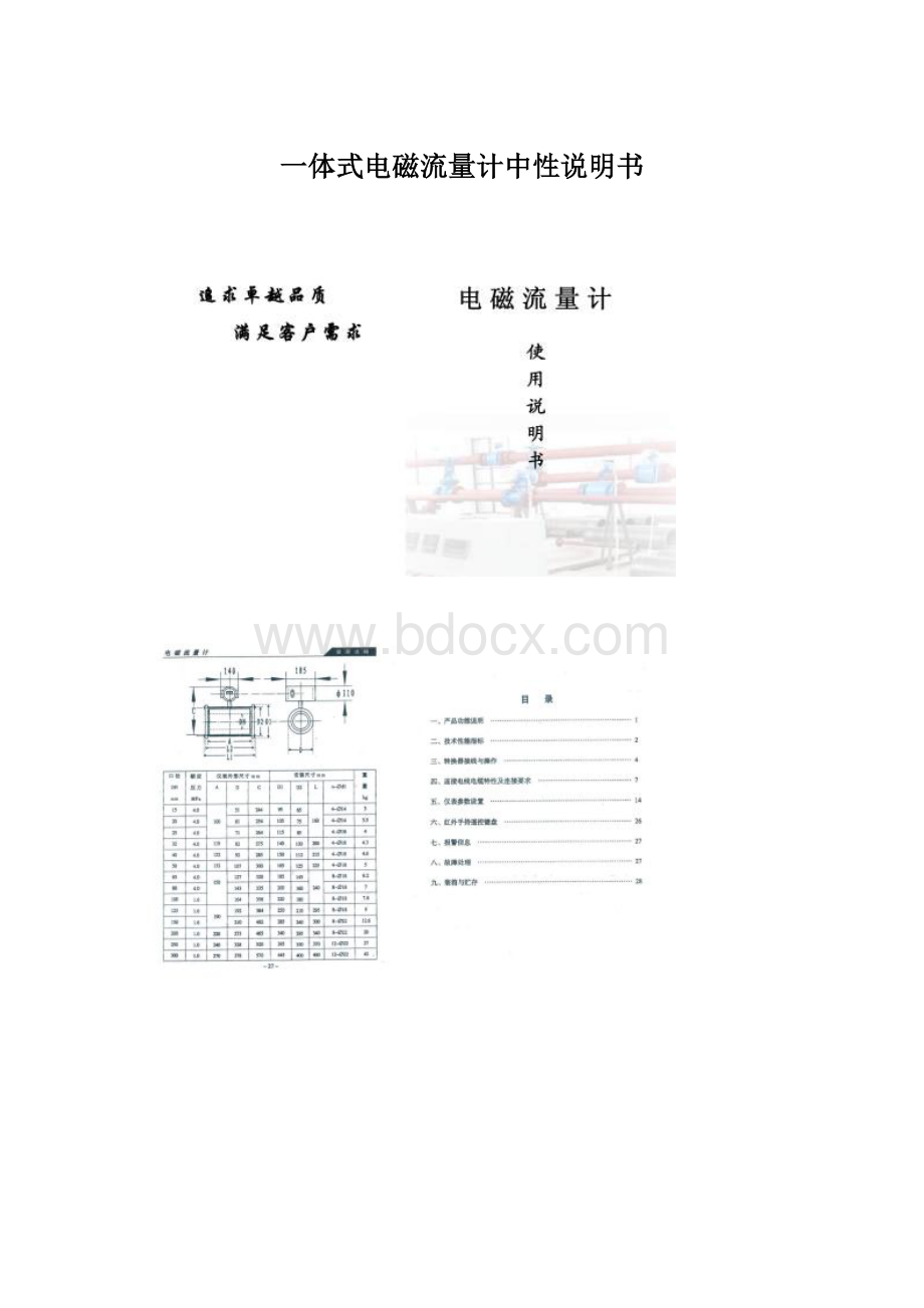 一体式电磁流量计中性说明书Word文件下载.docx