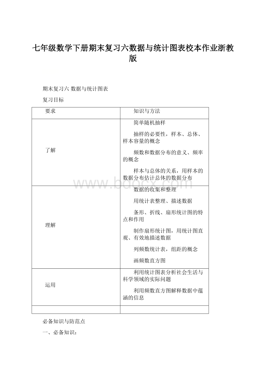 七年级数学下册期末复习六数据与统计图表校本作业浙教版.docx