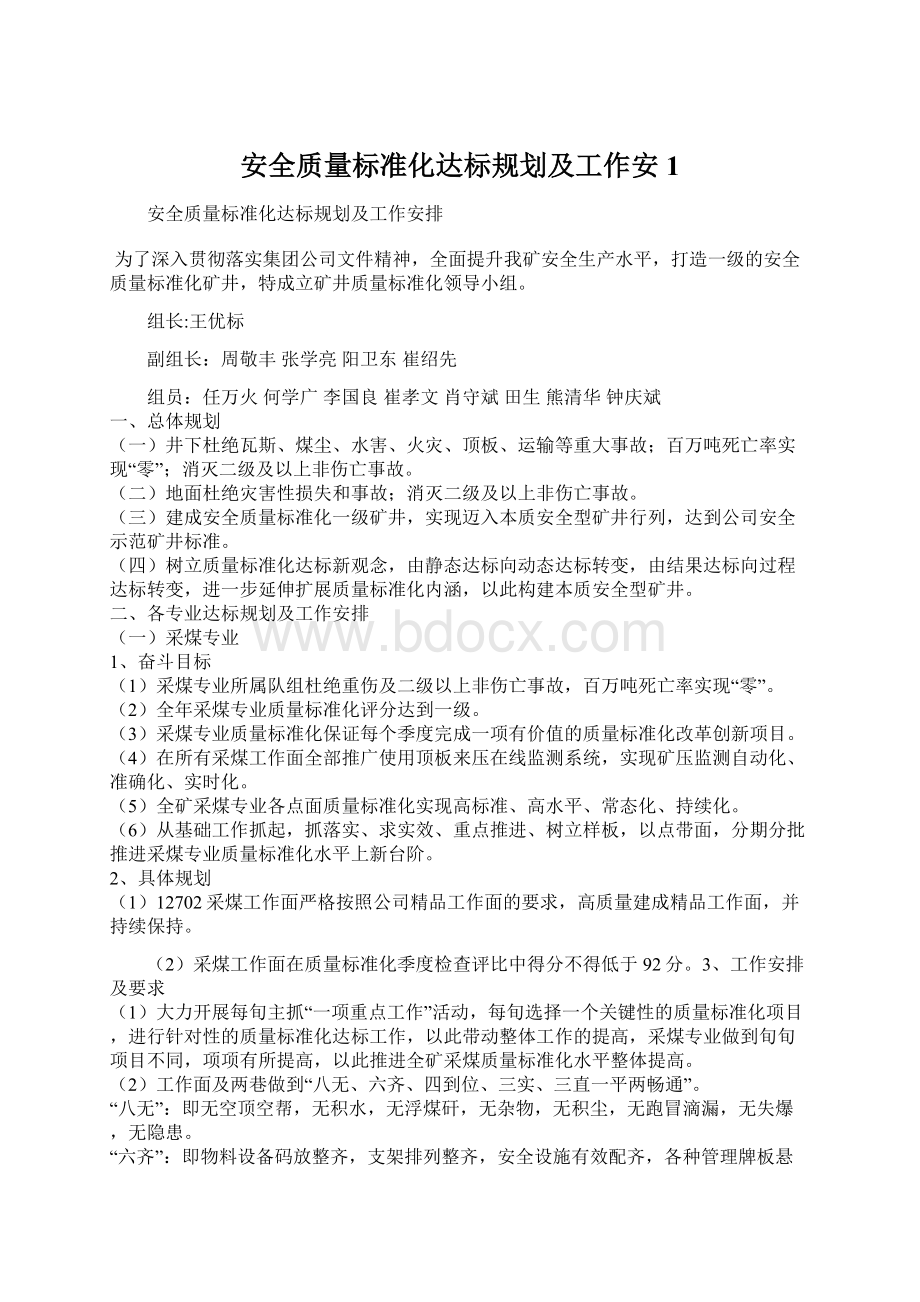 安全质量标准化达标规划及工作安1.docx_第1页