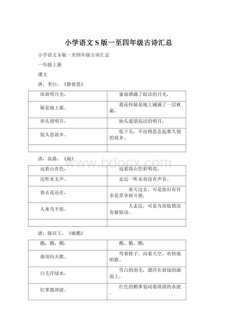 小学语文S版一至四年级古诗汇总Word文件下载.docx