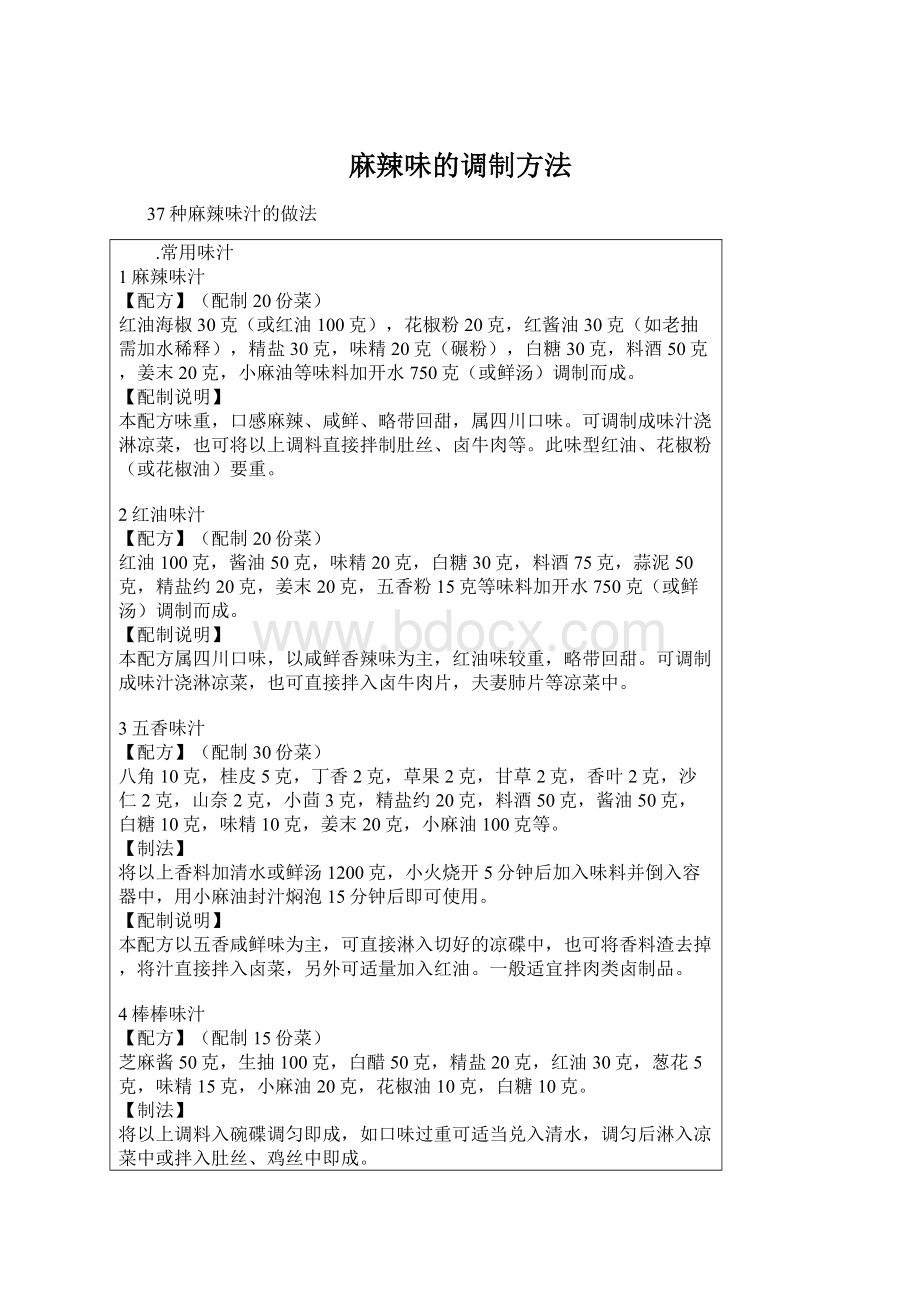 麻辣味的调制方法Word格式文档下载.docx