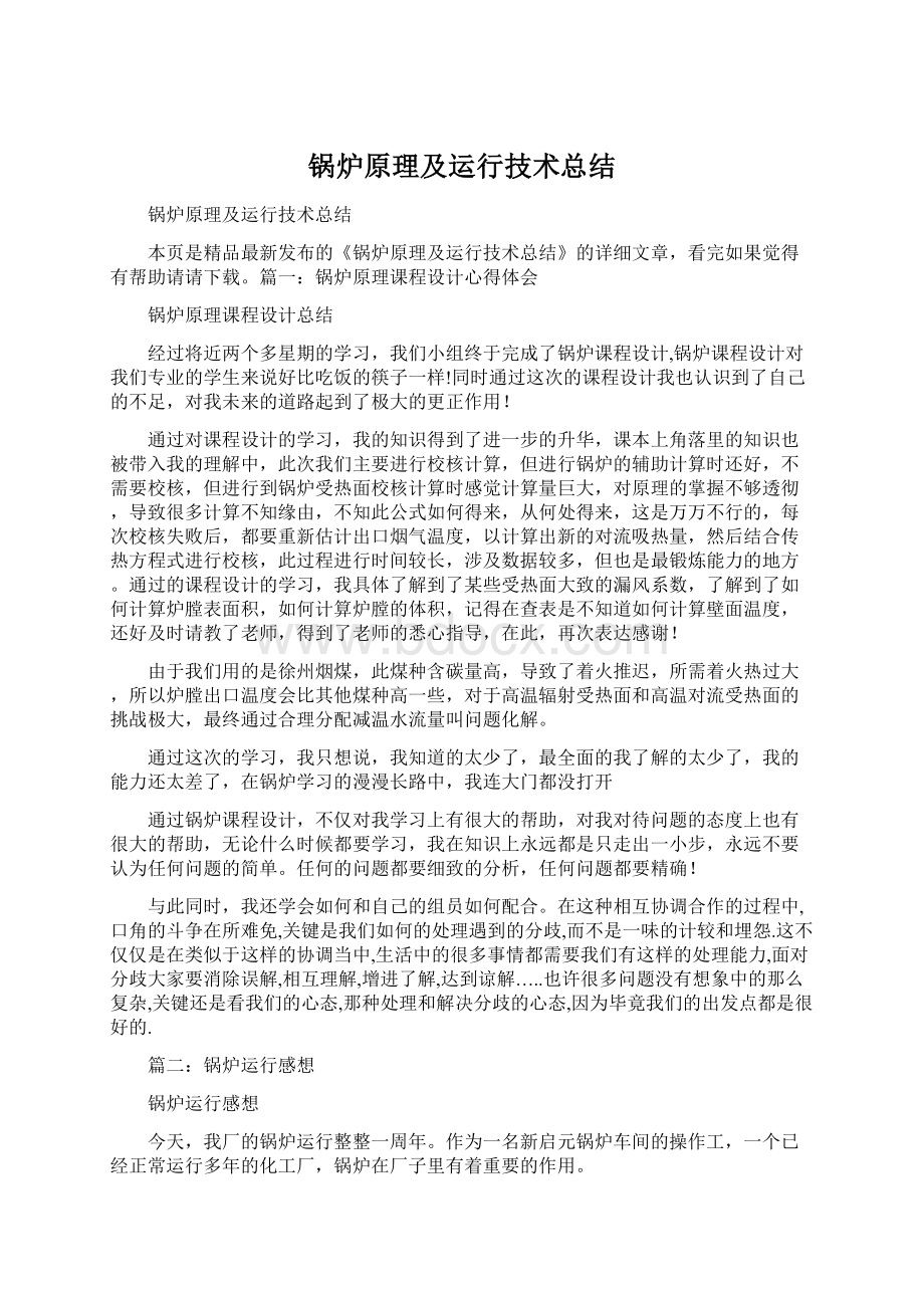 锅炉原理及运行技术总结.docx