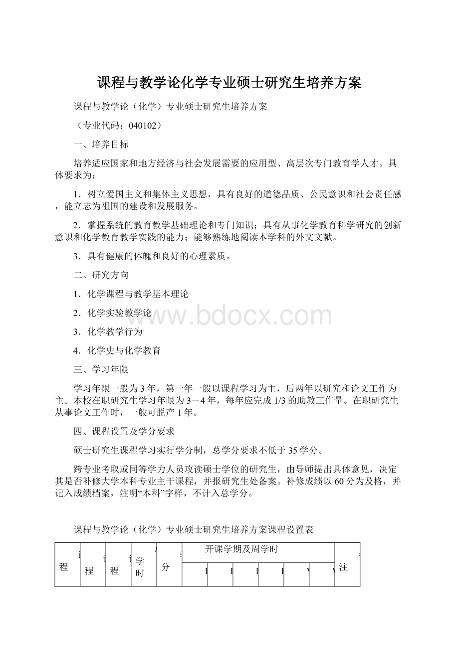 课程与教学论化学专业硕士研究生培养方案.docx