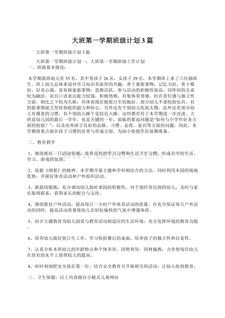 大班第一学期班级计划3篇.docx