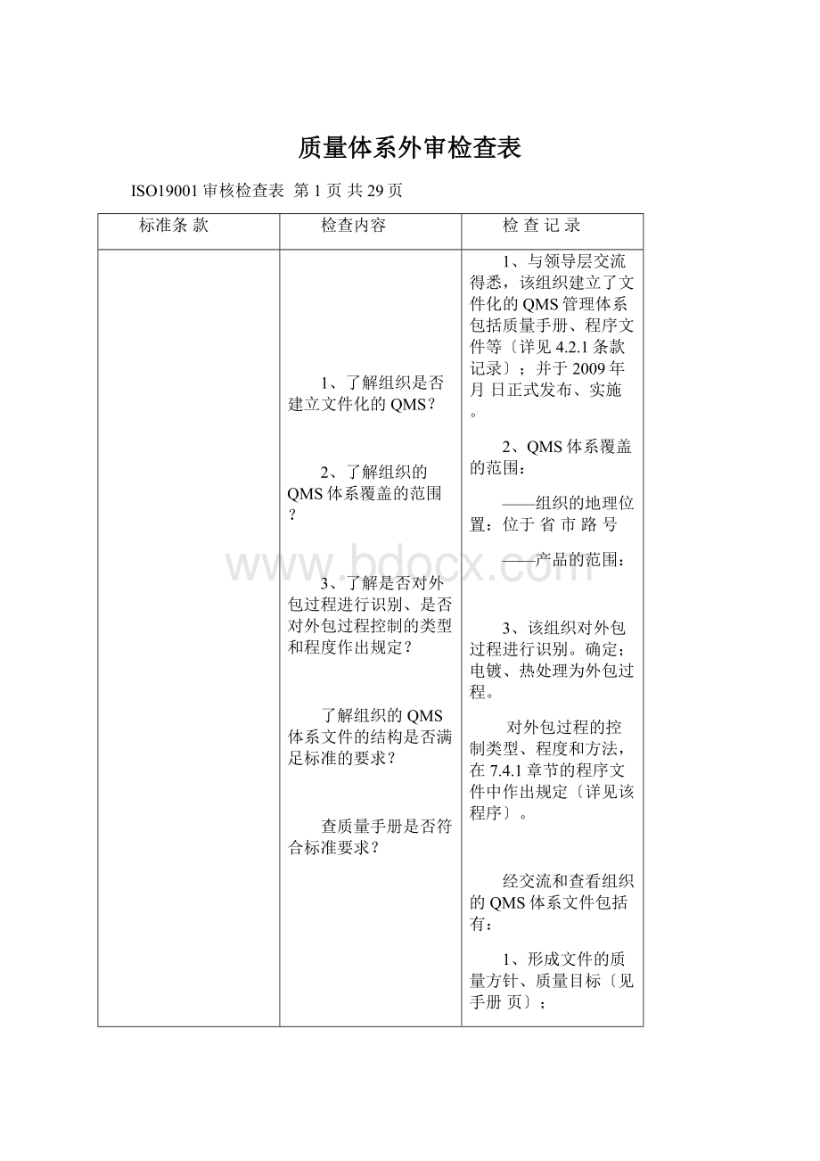 质量体系外审检查表.docx