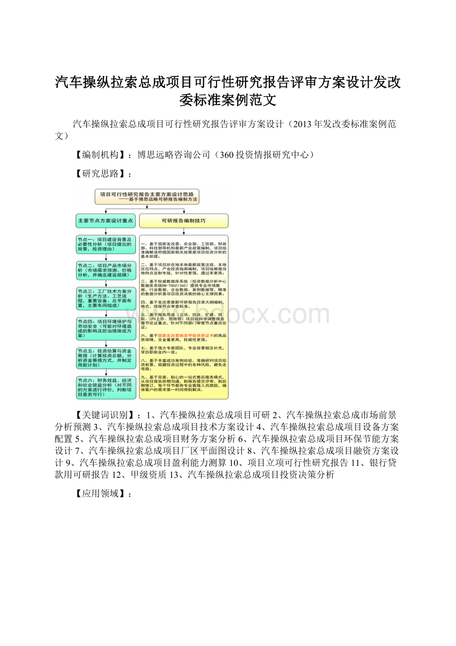 汽车操纵拉索总成项目可行性研究报告评审方案设计发改委标准案例范文.docx