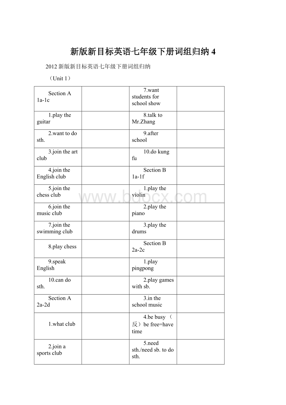 新版新目标英语七年级下册词组归纳4.docx_第1页