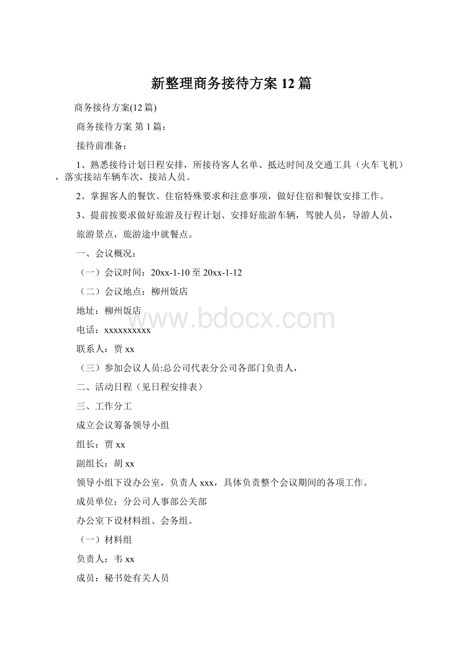 新整理商务接待方案12篇Word下载.docx