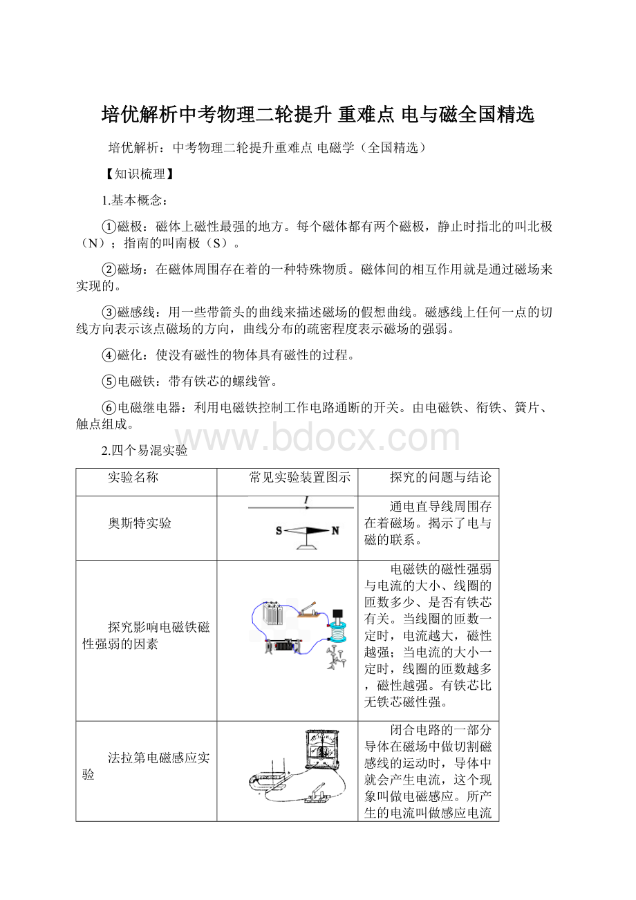 培优解析中考物理二轮提升 重难点 电与磁全国精选.docx