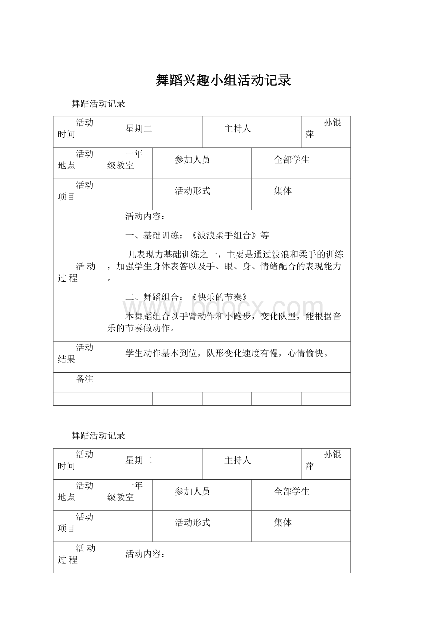 舞蹈兴趣小组活动记录Word文件下载.docx