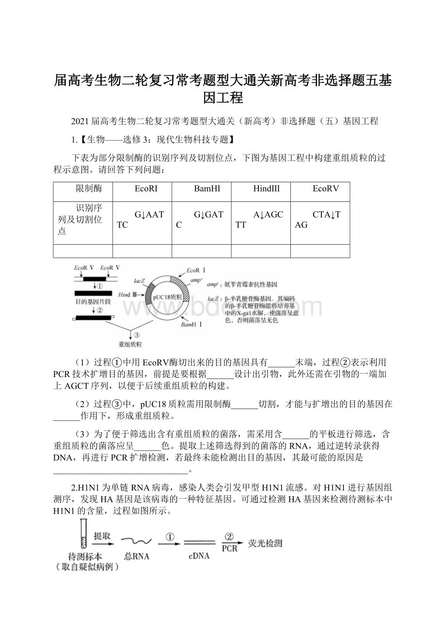 届高考生物二轮复习常考题型大通关新高考非选择题五基因工程.docx