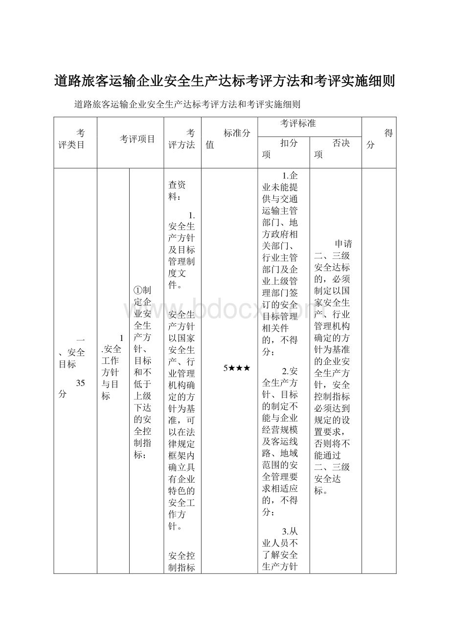 道路旅客运输企业安全生产达标考评方法和考评实施细则.docx