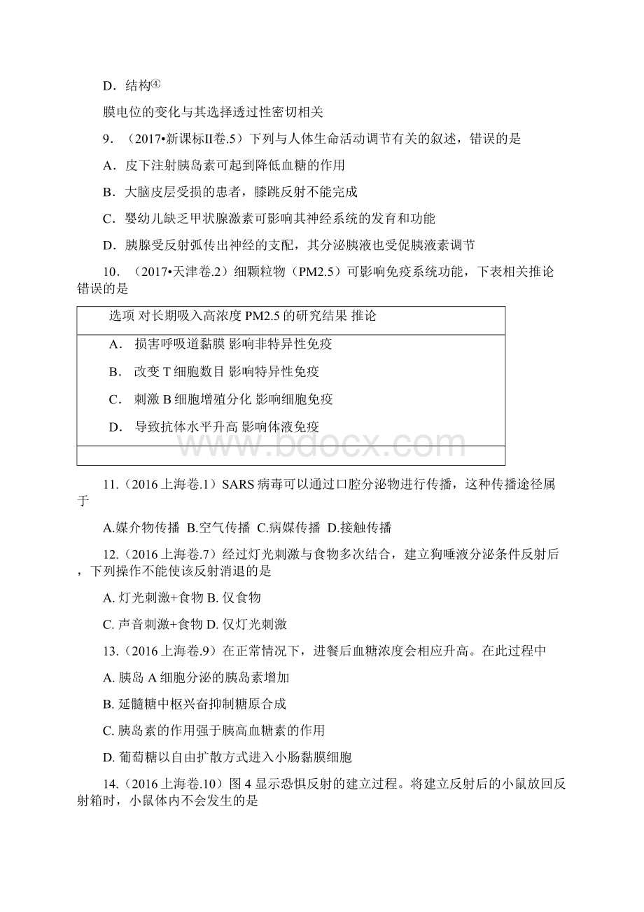 专题11 人和动物生命活动的调节 三年高考生物试题分项版解析原卷版Word文档下载推荐.docx_第3页