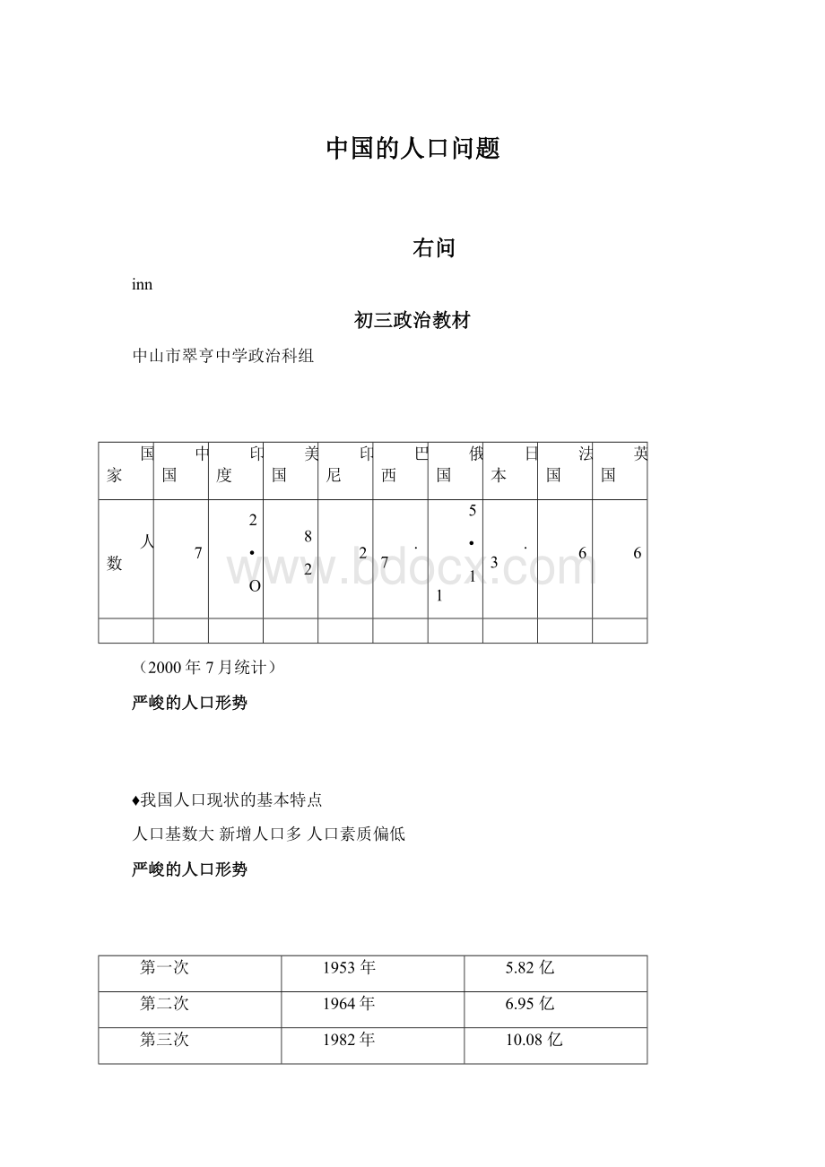 中国的人口问题Word下载.docx_第1页