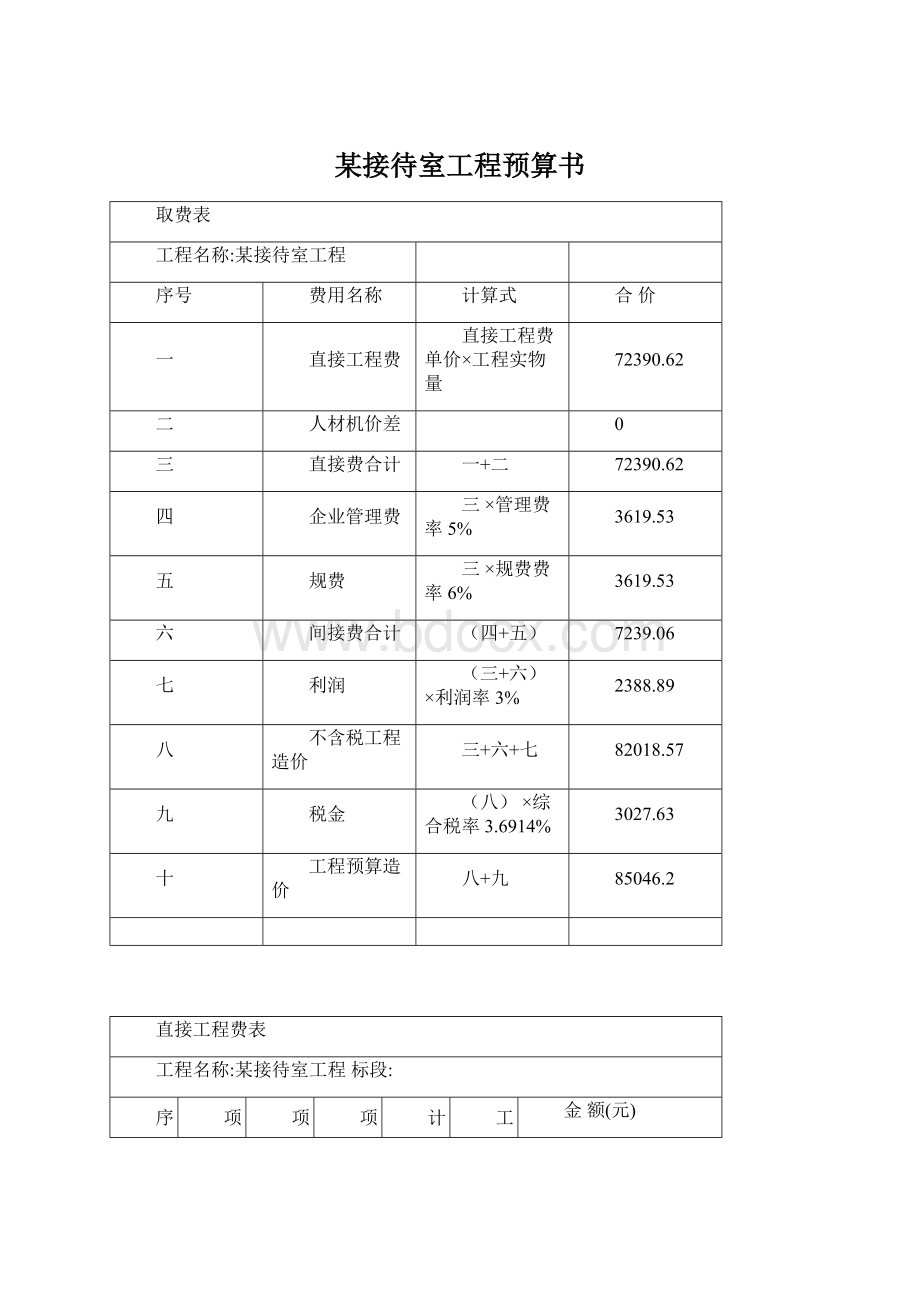 某接待室工程预算书.docx