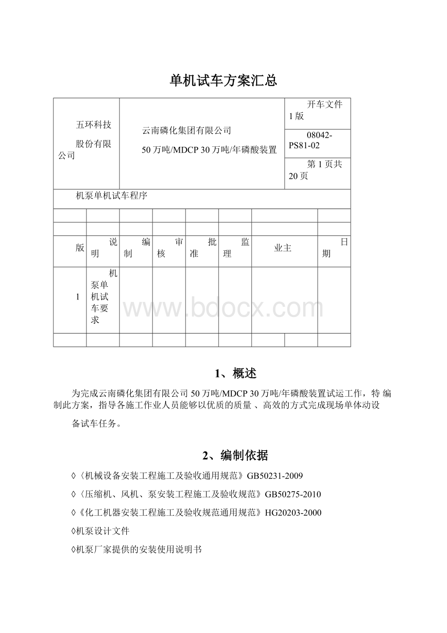 单机试车方案汇总.docx