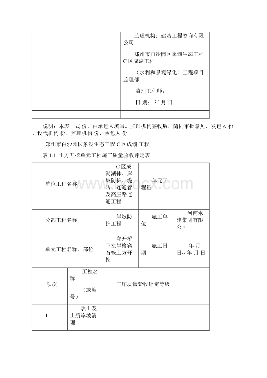 水利工程左岸郑开桥下格宾石笼土方开挖单元工程质量评定资料Word格式.docx_第2页