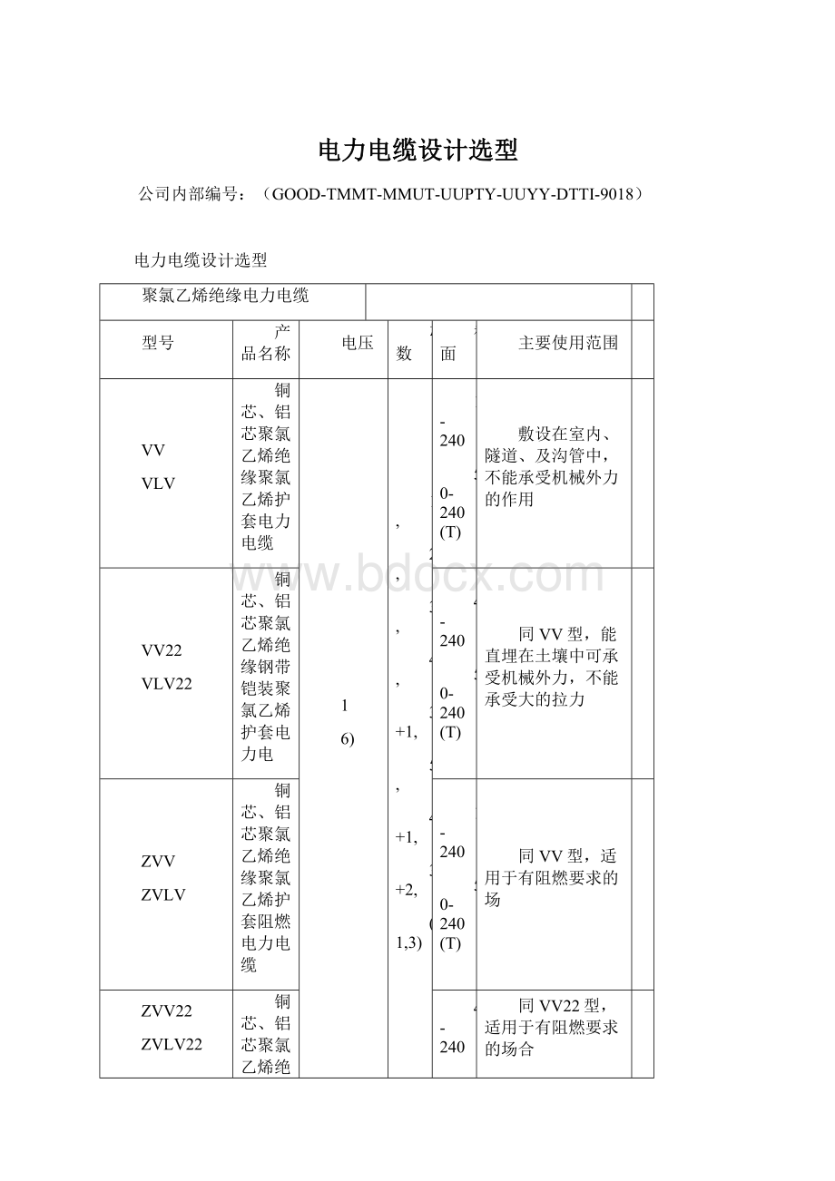 电力电缆设计选型Word格式文档下载.docx_第1页