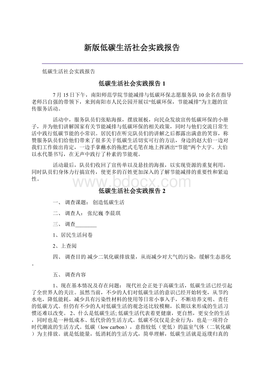 新版低碳生活社会实践报告文档格式.docx