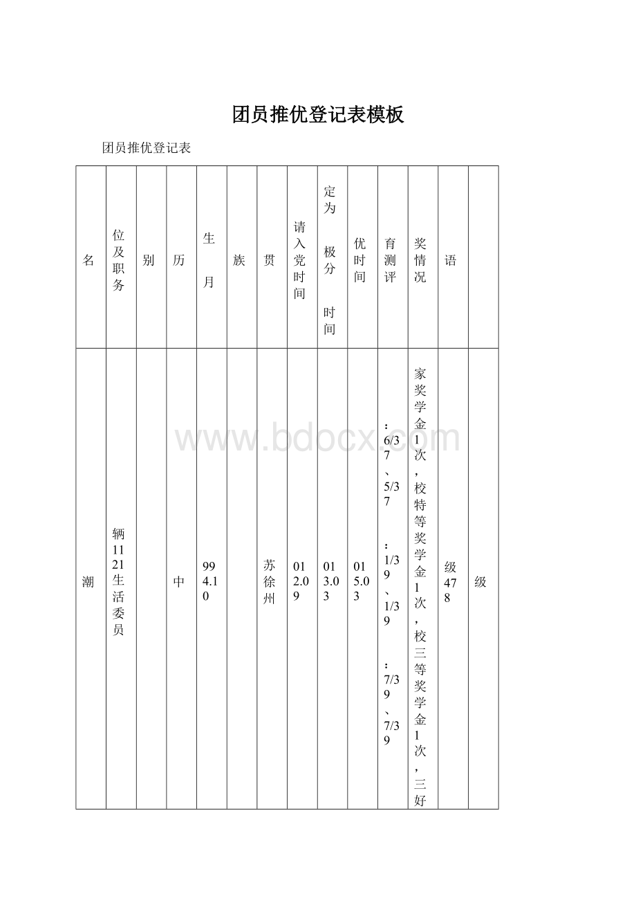 团员推优登记表模板Word文档格式.docx