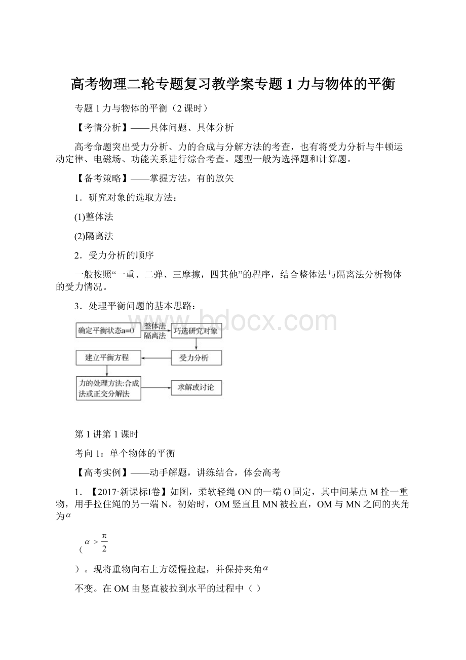 高考物理二轮专题复习教学案专题1力与物体的平衡.docx_第1页