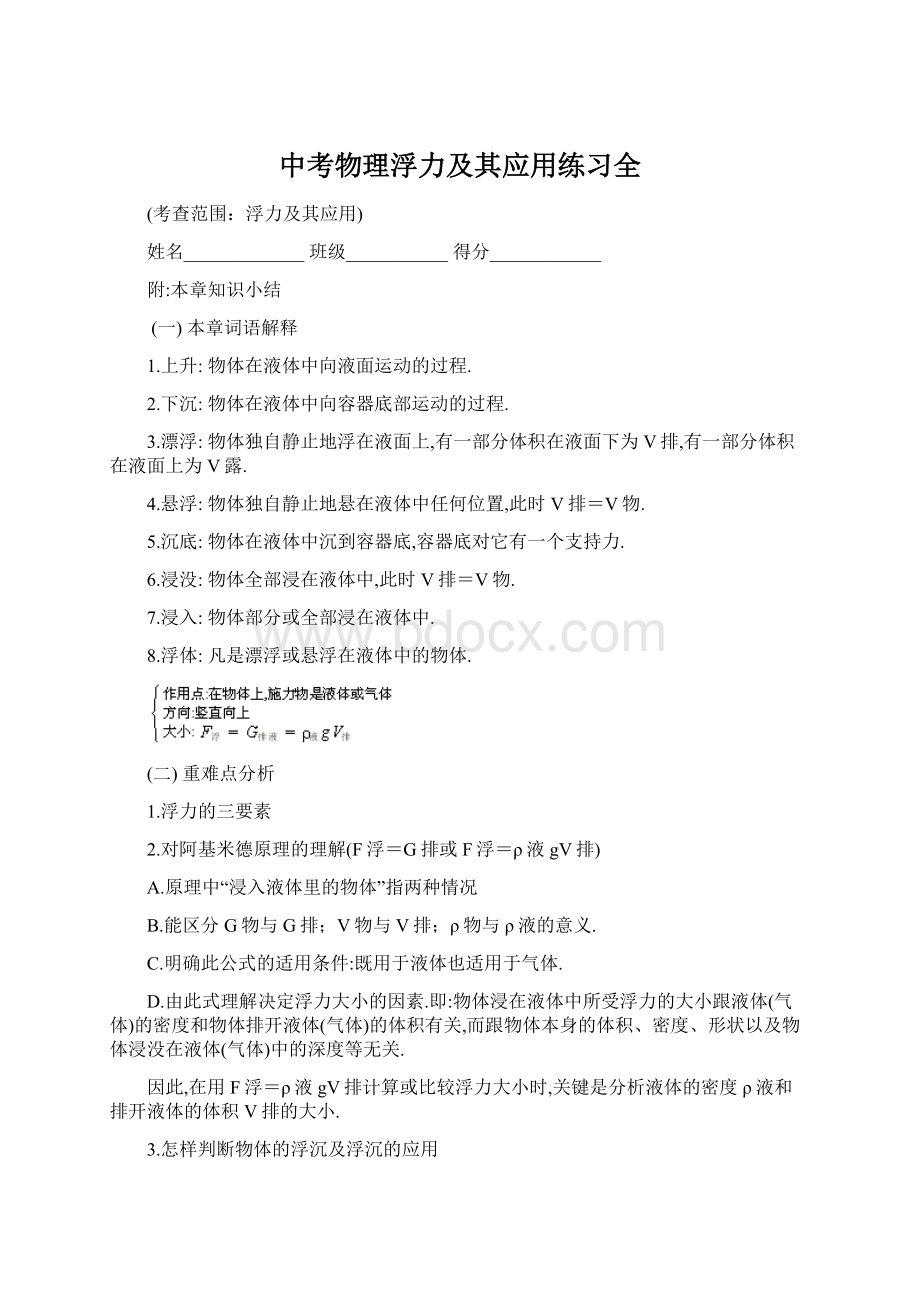 中考物理浮力及其应用练习全Word格式.docx