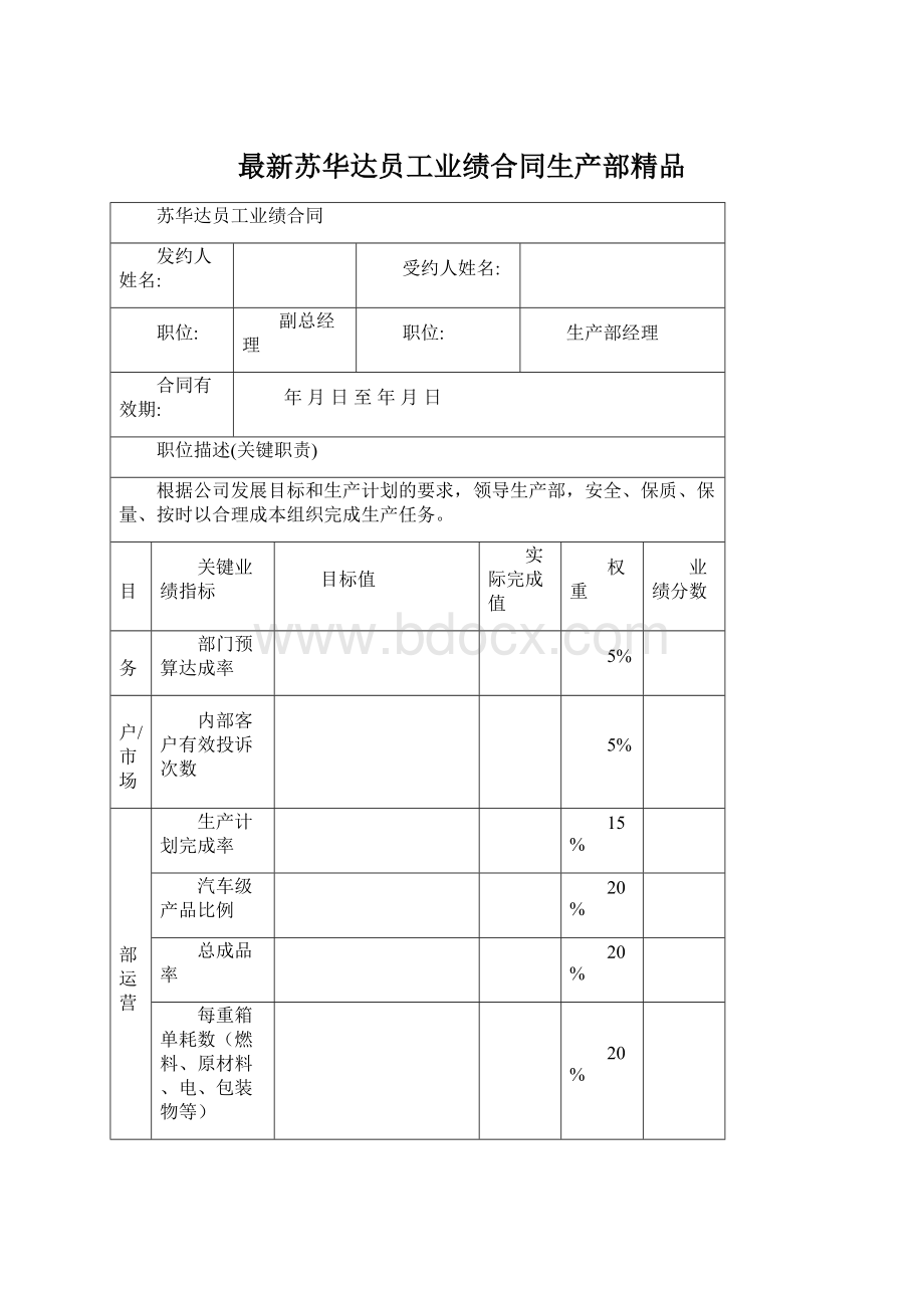 最新苏华达员工业绩合同生产部精品Word文档格式.docx