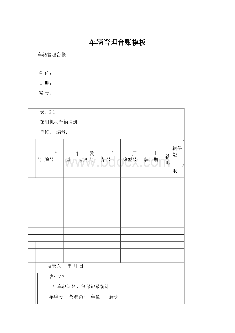 车辆管理台账模板Word文档下载推荐.docx