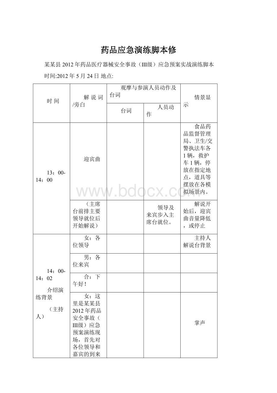 药品应急演练脚本修Word下载.docx