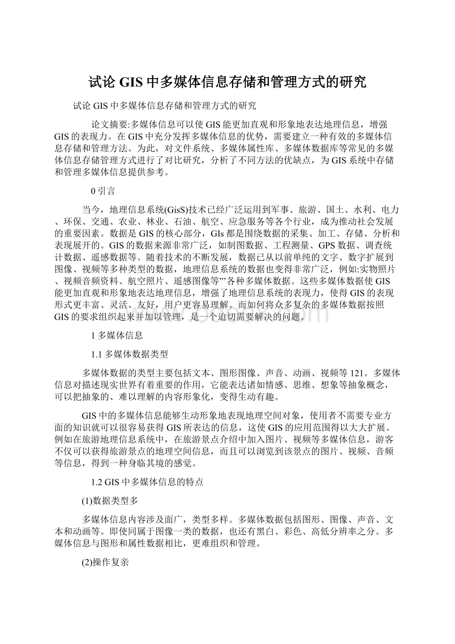 试论GIS中多媒体信息存储和管理方式的研究Word格式.docx