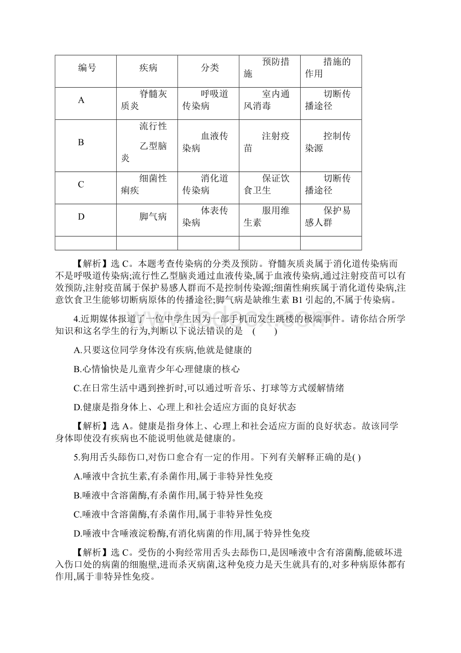 中考生物专题训练 健康地生活带解析.docx_第2页