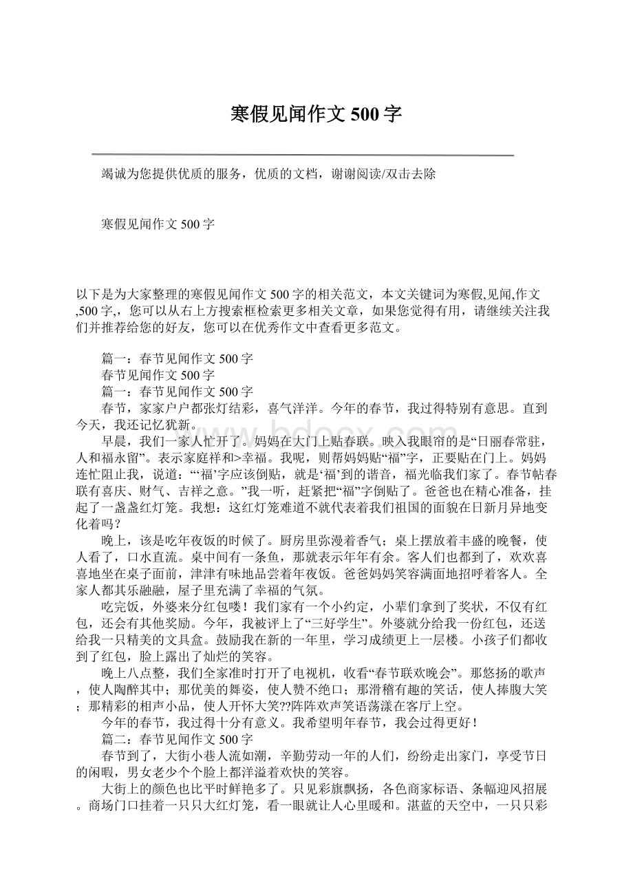 寒假见闻作文500字文档格式.docx