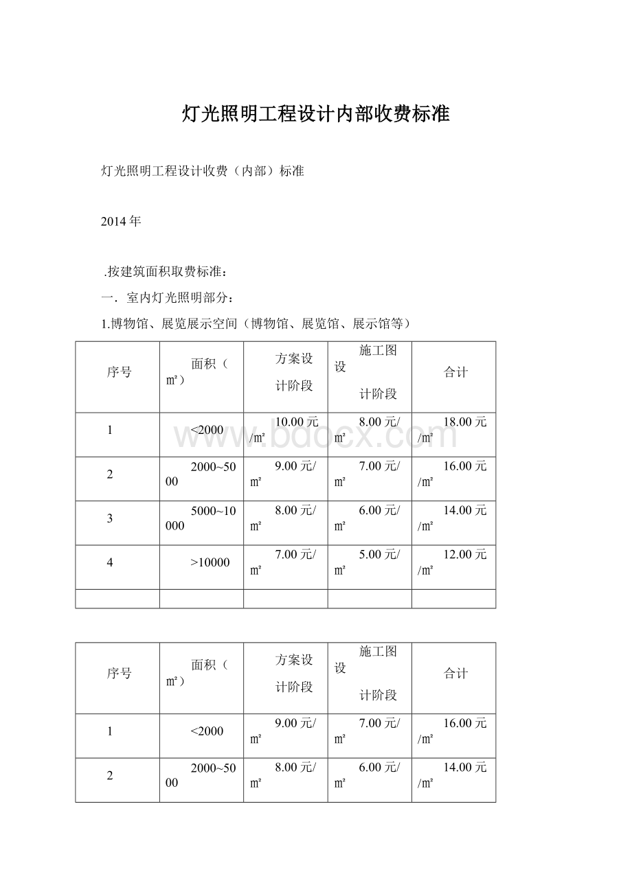 灯光照明工程设计内部收费标准.docx