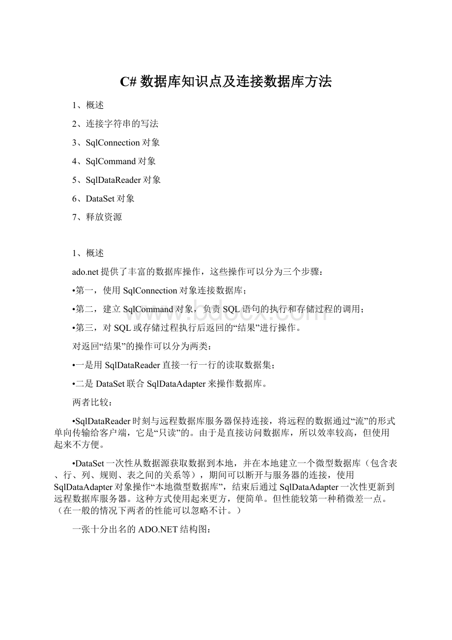 C# 数据库知识点及连接数据库方法.docx