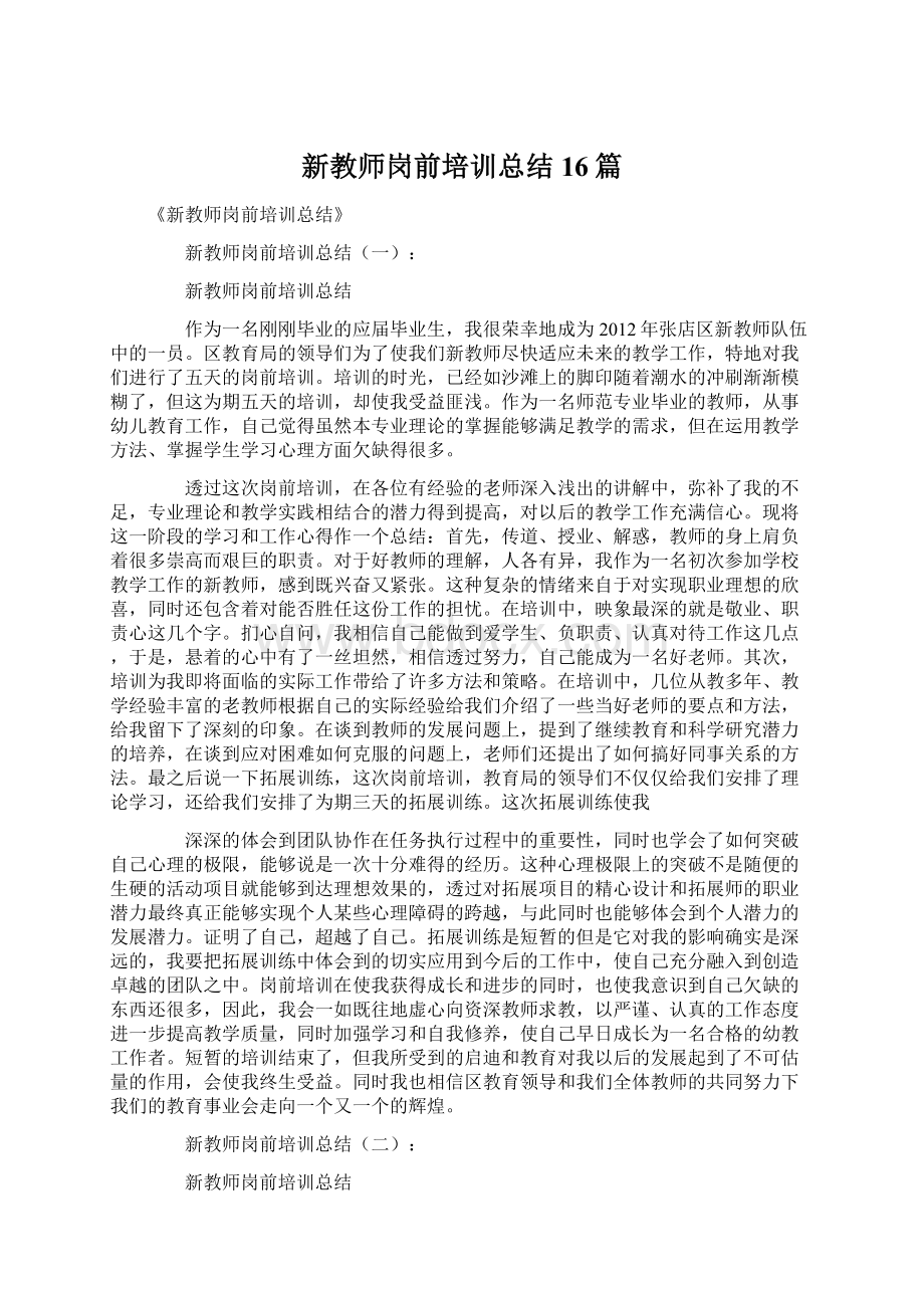 新教师岗前培训总结16篇Word格式文档下载.docx