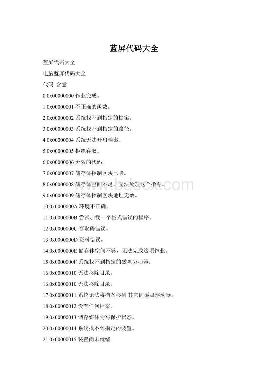 蓝屏代码大全Word下载.docx