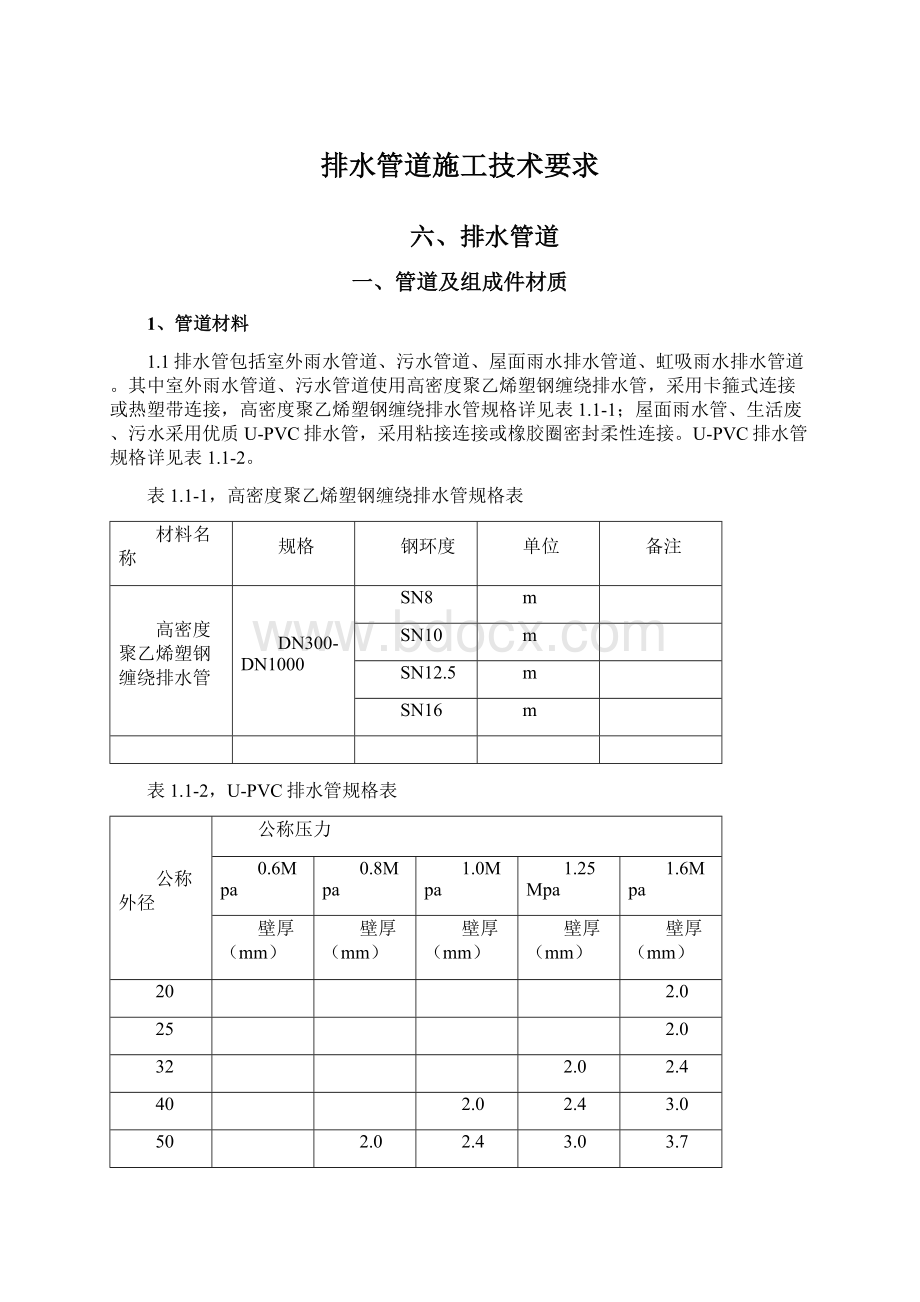 排水管道施工技术要求Word格式文档下载.docx_第1页