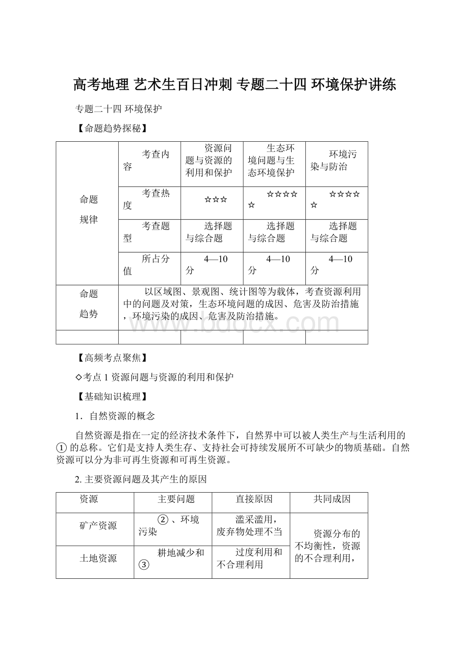 高考地理 艺术生百日冲刺 专题二十四 环境保护讲练Word文档格式.docx_第1页