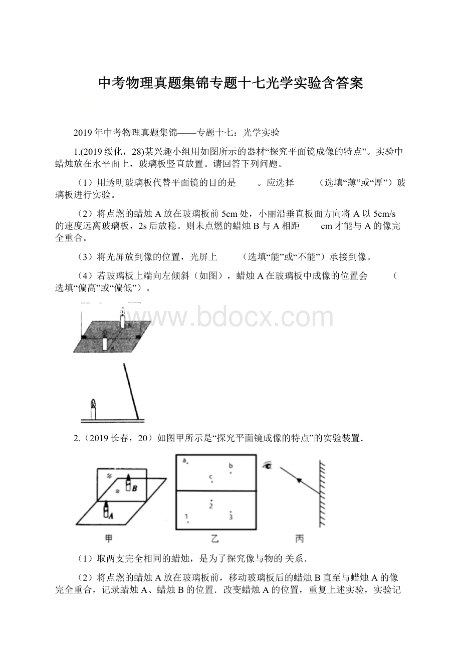 中考物理真题集锦专题十七光学实验含答案.docx