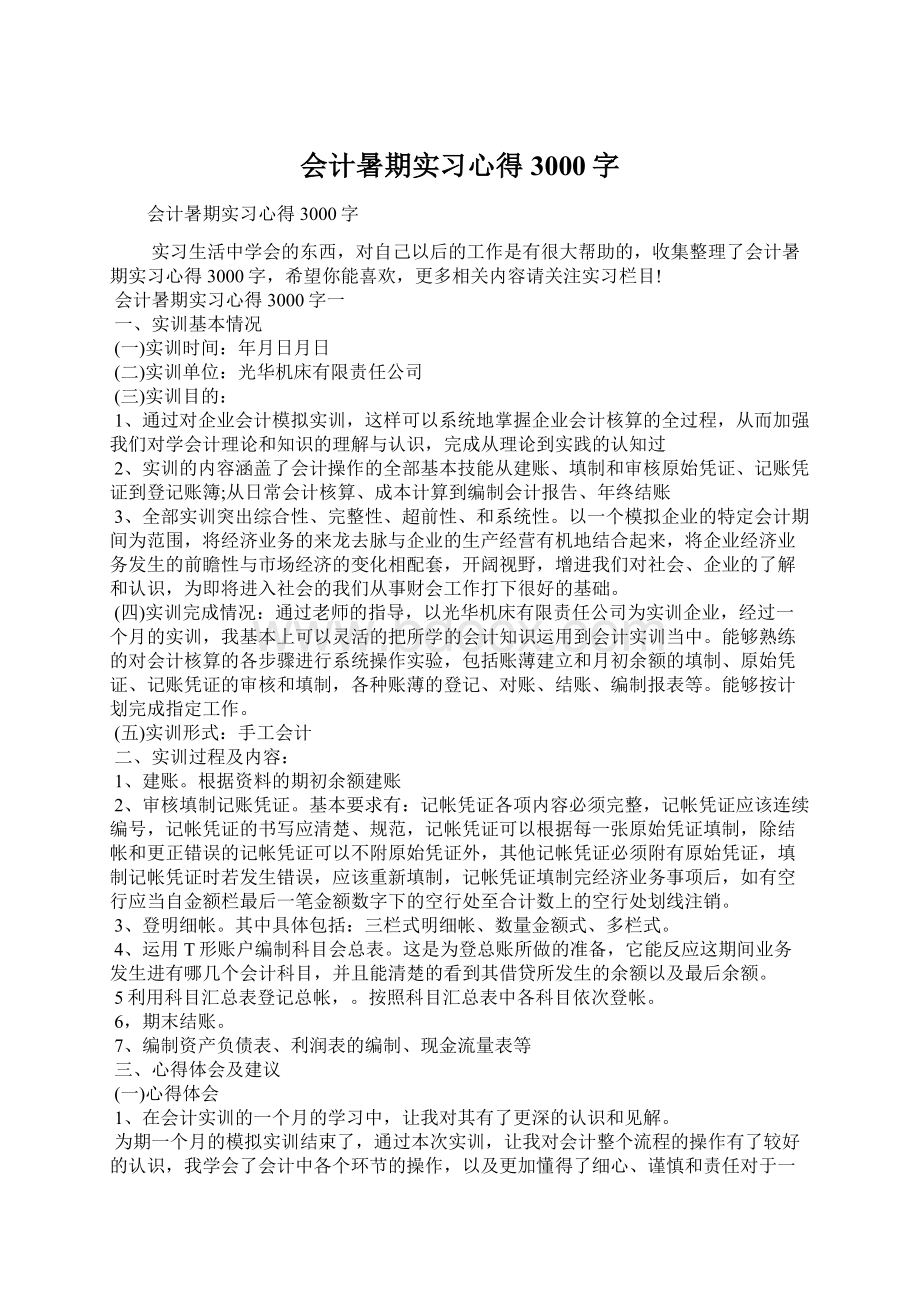 会计暑期实习心得3000字.docx