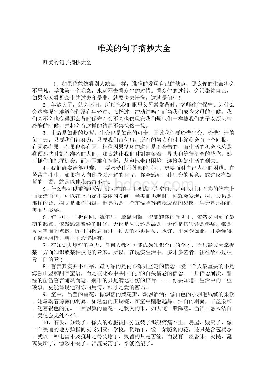 唯美的句子摘抄大全文档格式.docx_第1页