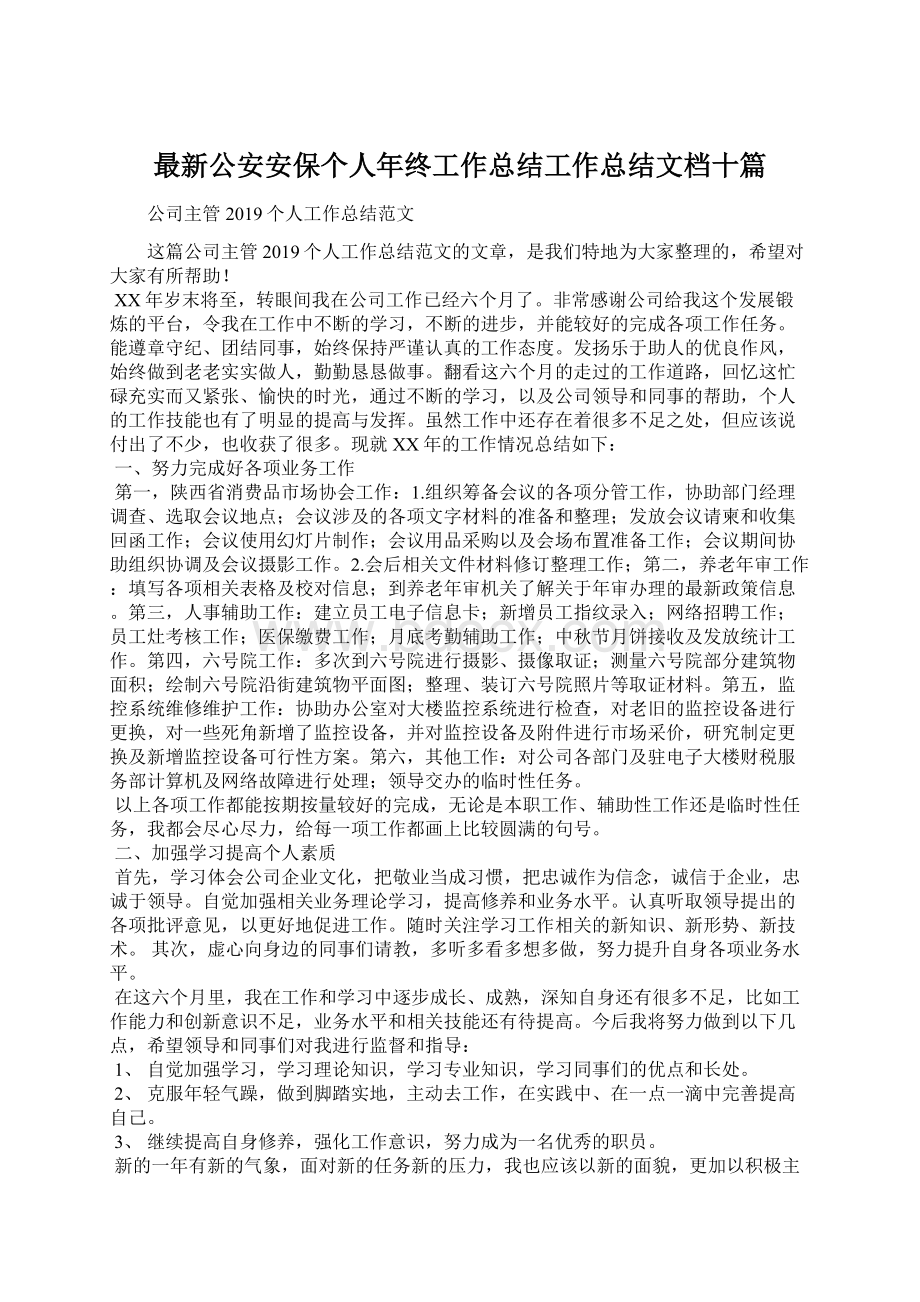 最新公安安保个人年终工作总结工作总结文档十篇.docx_第1页